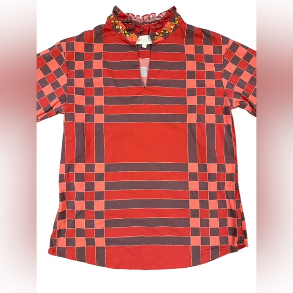 Sheridan French Liv Blouse in Red Plaid with Gold Studs Size XS - Picture 4 of 12